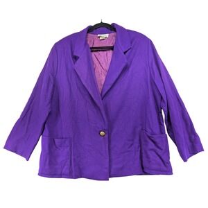 Joanna Vintage Purple 100% Wool Blazer Jacket Single Button Made in USA Size 18